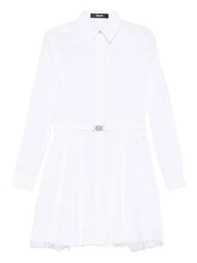 Versace Belted Cotton Shirt Dress Clothing In White