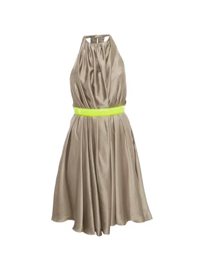 Pre-owned Versace Belted Halter-neck Mini Dress In Neutral