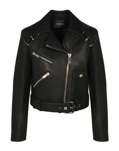 Versace Belted Leather Jacket Woman Jacket Black Size 8 Calfskin