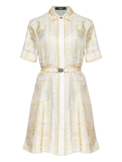 Versace Belted Print Mini Dress In Multi
