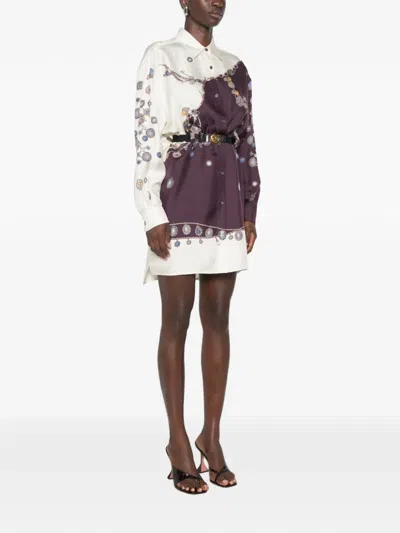 Versace Belted Silk Mini Shirt Dress In Purple