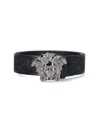 Versace Adjustable Textured Belts Decorative Buckle In Black
