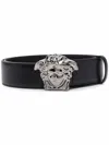 Versace Medusa Head Gold-toned Buckle Leather Belt In Black