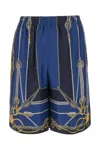 Versace Pattern-printed Elasticated Waistband Bermuda Shorts In Navy Blue Gold