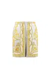 Versace Barocco Print Silk Shorts In Golden