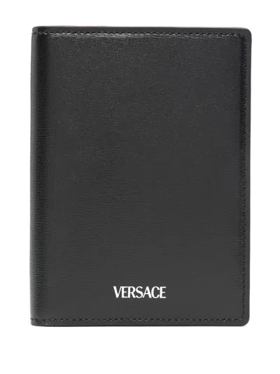 Versace Bi-fold Leather Wallet In 1b00p - Black-palladium