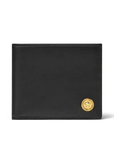 Versace Bi-fold Wallet Calf In V Black Gold
