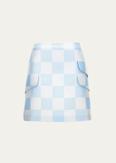 Versace Big Damier Silk Mix Mini Skirt In Blue