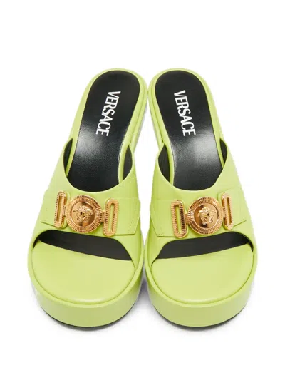 Pre-owned Versace Biggie Leatehr Platform Sandals In Green