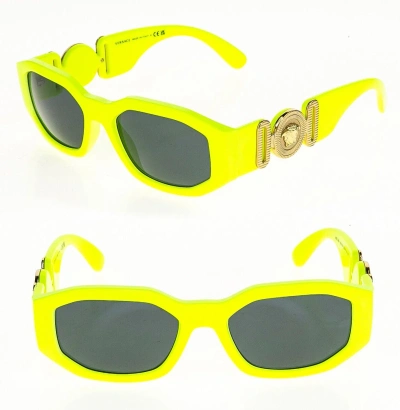 Pre-owned Versace Biggie Medusa Emblem 4361 Yellow Fluo Ve4361 Narrow Unisex Sunglasses In Gray