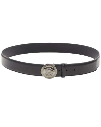 Versace Biggie Medusa Medallion Coin Silver Buckle Belt (authentic Pre-loved) In Green