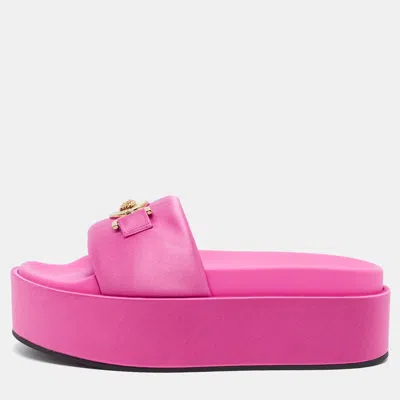 Pre-owned Versace Biggie Size 39.5 Pink Satin Platform Sandals