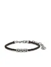 Versace Black Bracelet With Metal Plate And Pendant Detail In Leather Man In Black