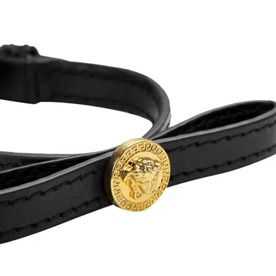 Versace Gianni Ribbon Leather Bracelet In Black