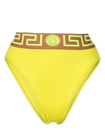 Versace Bikini Bottom With Greca Detail In Yellow & Orange