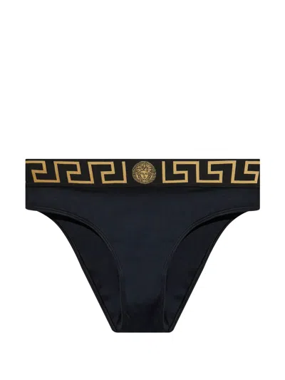 Versace Bikini Bottoms With Logo Band In Black