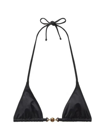 Versace Triangle Bikini Halter Neck Gold Tone In Black