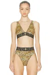 Versace Greek-key Leopard-print Bikini Top In Brown