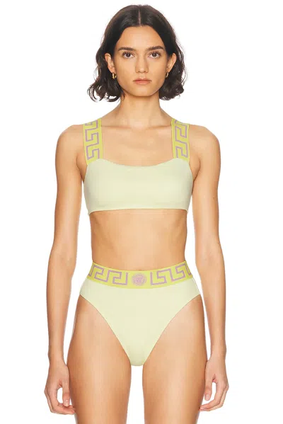 Versace Bikini Top In Pale Yellow & Dusty Lavender