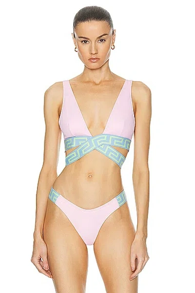 Versace Bikini Top In Pastel Pink  Pastel Blue  & Mint