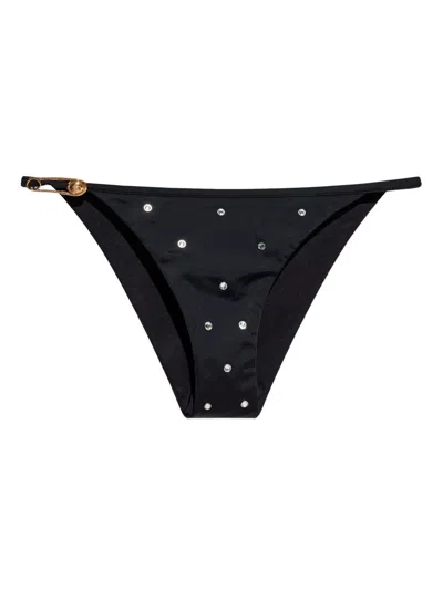 VERSACE BLACK CRYSTAL-EMBELLISHED BIKINI BOTTOM