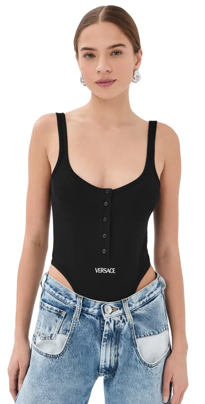 Versace Sleeveless Scoop Neck Lingerie Button Detail In Black