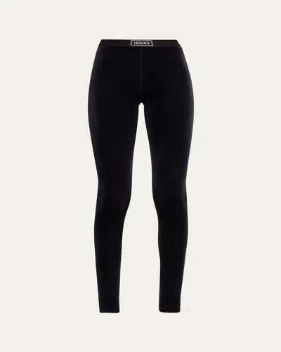 Versace Bistretch Velvet Leggings In Black