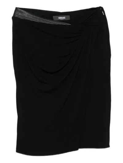 Versace Blacj Jersey Draped Skirt In Black