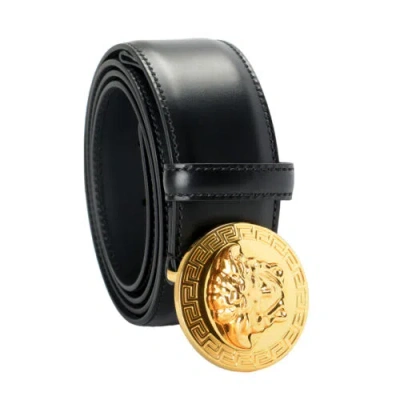 Pre-owned Versace Black 100% Leather Metal Buckle Decorated Medusa Belt Us 38 It 95
