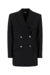 Versace Longline Wool Blazer Featuring Structured Shoulders In Black