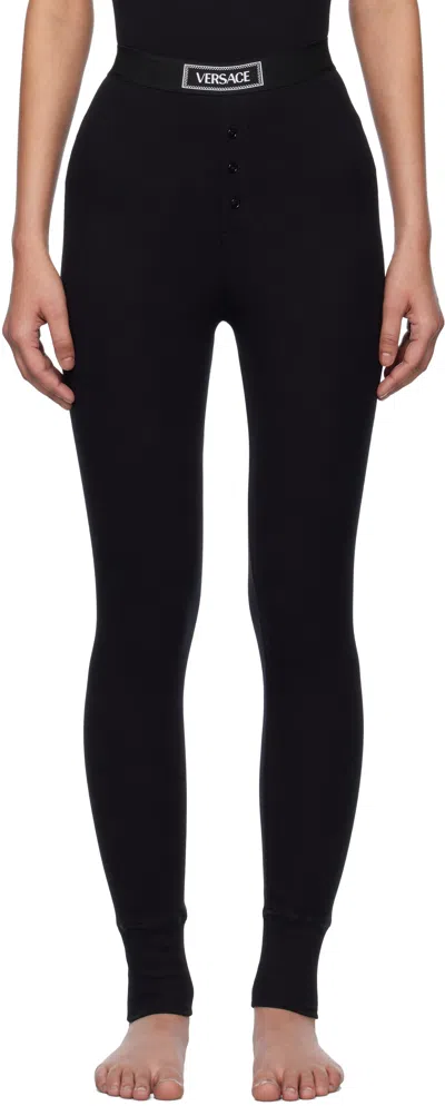 VERSACE BLACK 90S VINTAGE LOGO RIBBED LEGGINGS