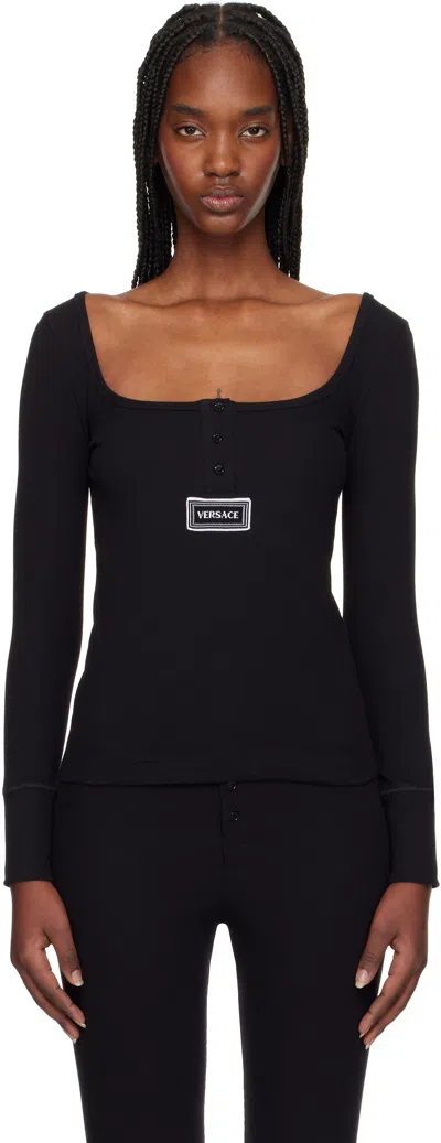 Versace Black 90s Vintage Logo Ribbed T-shirt In 1b000-black