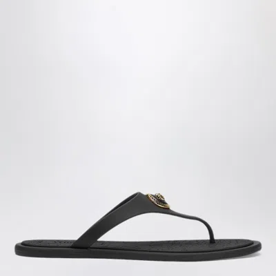 Versace Flat Sole Open Toe Sandals With Medusa Motif In Black