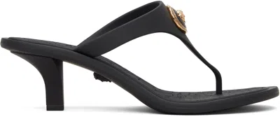 Versace Black Alia Rubber Thong Heeled Sandals