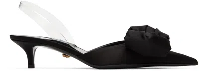 Versace Medusa Bow Embellished Rubber-trimmed Satin Slingback Pumps In Black