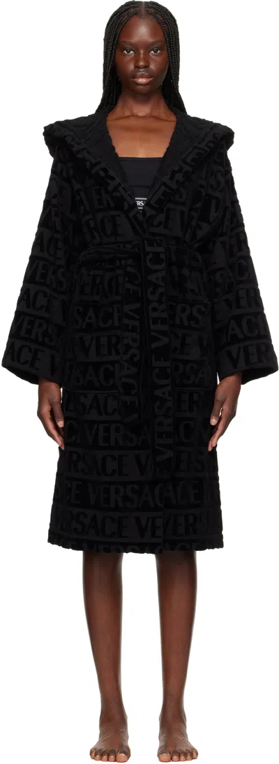 Versace Black Allover Bathrobe In Z4800-black