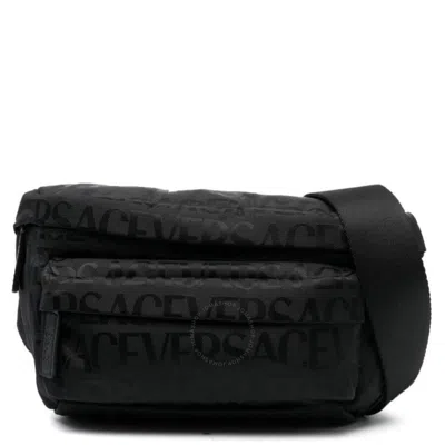 Versace Black Allover Logo Print Neo Nylon Belt Bag