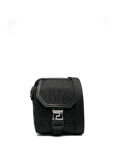 Versace Black Allover Print Messenger Bag