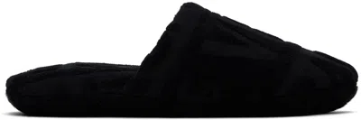 Versace Black Allover Towel Slippers In Z4800-black