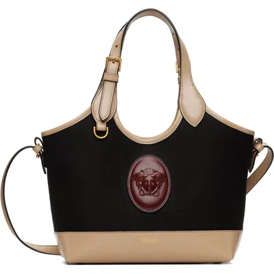 Versace Black & Beige Rivière Small Canvas Tote In 6bk8j Black Dove Gre