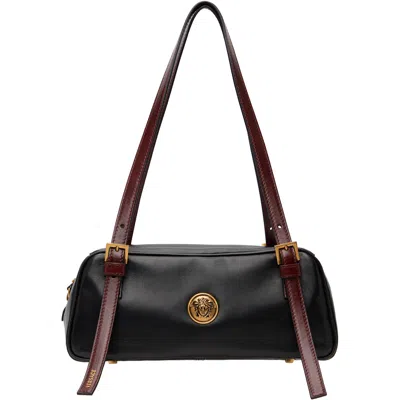 VERSACE BLACK & BROWN EMBLÈME NAPPA BOWLING BAG
