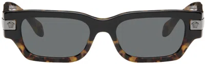 Versace Black & Brown Rectangular Sunglasses
