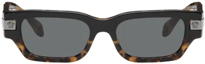 Versace Black & Brown Rectangular Sunglasses In 545687