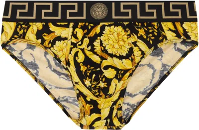 Versace Black & Gold Barocco Briefs In 5b010-black+print
