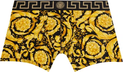VERSACE BLACK & GOLD BAROCCO LONG BOXER BRIEFS