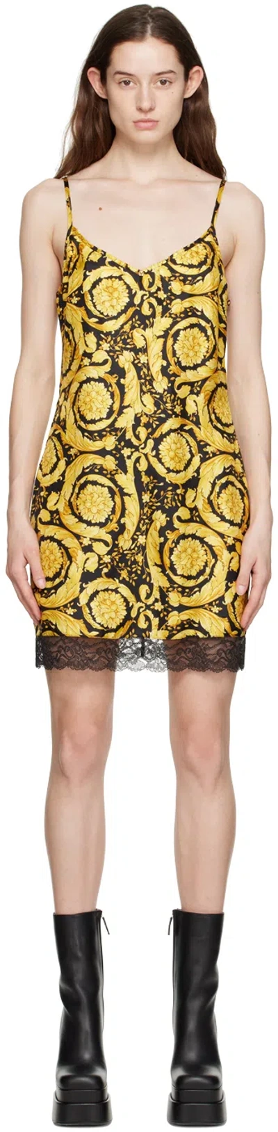 Versace Barocco Silk Camisole Minidress In Multi