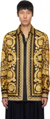 Versace Silk Printed Shirt For Men In 5b000-black+gold