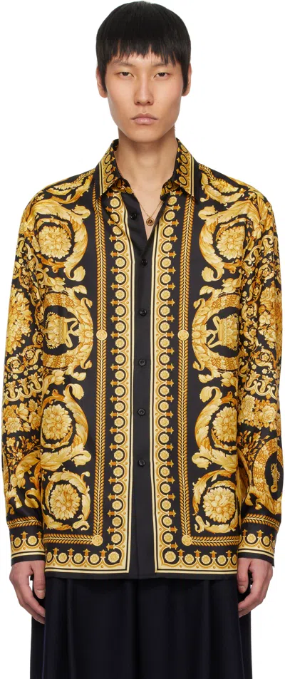 VERSACE BLACK & GOLD BAROCCO SILK SHIRT