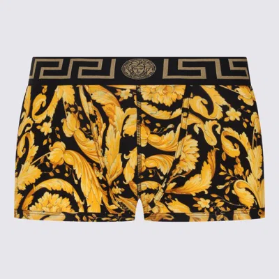 Versace Black And Gold Cotton Boxer In Multi