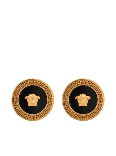 Versace Black And Gold Earrings With Medusa Detail